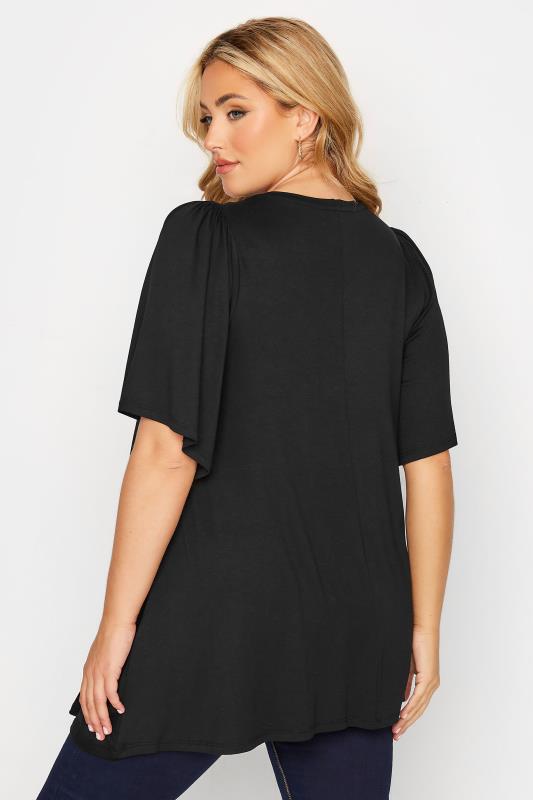 Plus Size Black Pleat Angel Sleeve Swing Top | Yours Clothing 4