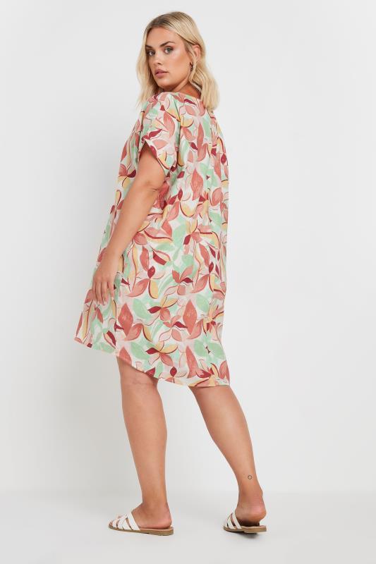YOURS Plus Size Green & Orange Leaf Print Tunic Dress | Yours Clothing 4