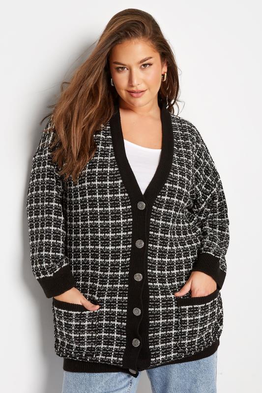 Plus Size  Curve Black Boucle Knitted Cardigan