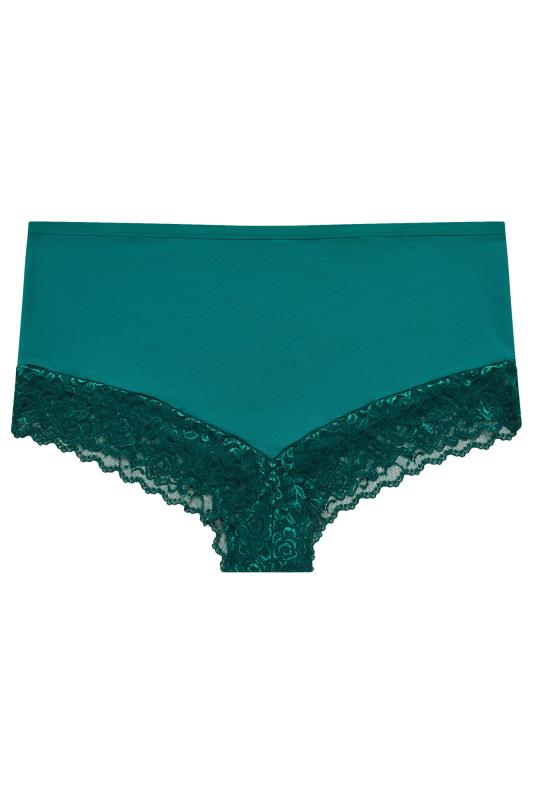 YOURS Plus Size Green Hi Shine Lace Trim Full Briefs | Yours Clothing 3