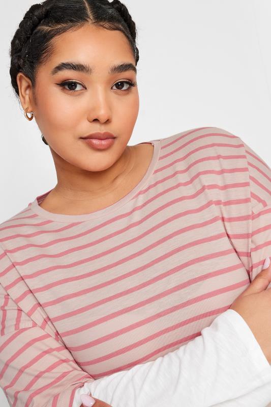 YOURS Plus Size Pink Stripe Double Layer Top | Yours Clothing 4
