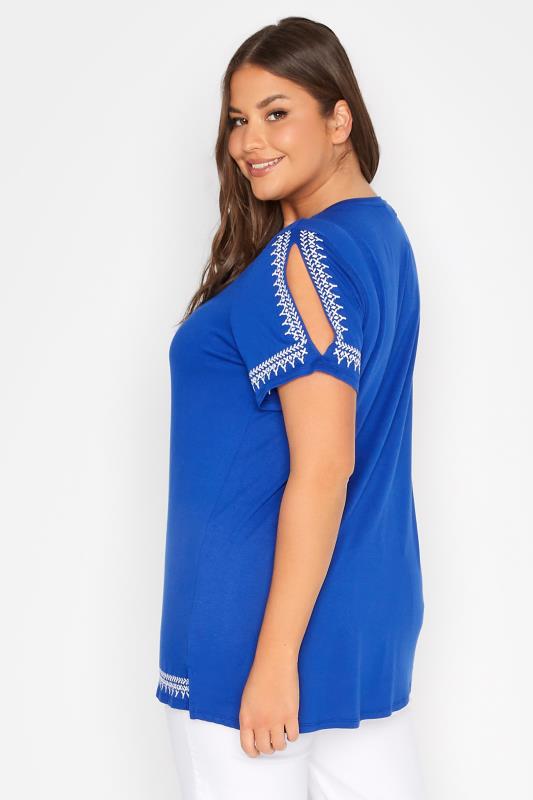 Plus Size Blue Aztec Embroidered Cold Shoulder Top | Yours Clothing 3