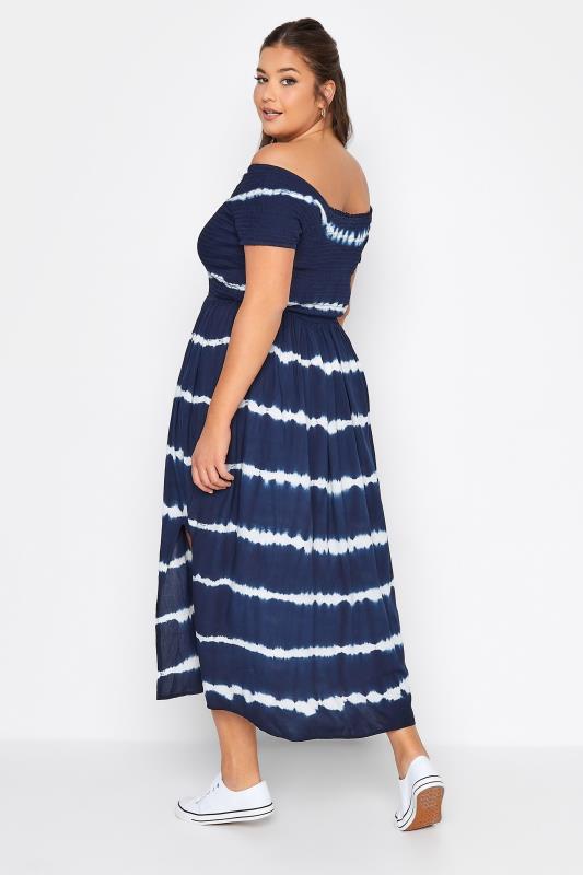 Plus Size Navy Blue Tie Dye Bardot Maxi Dress | Yours Clothing 3