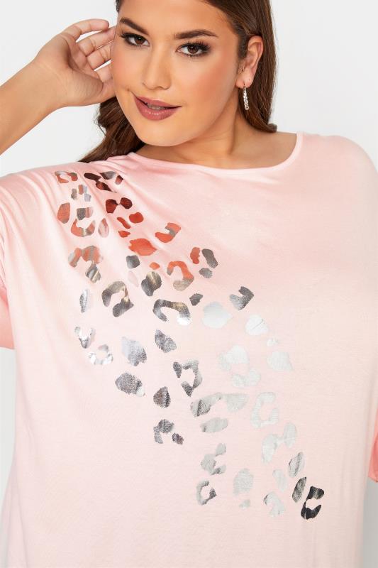 Plus Size LIMITED COLLECTION Pink Foil Leopard Print Oversized T-Shirt | Yours Clothing  4
