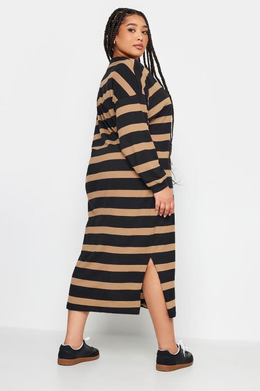 YOURS Plus Size Beige Brown Stripe Print Oversized T-Shirt Dress | Yours Clothing 3
