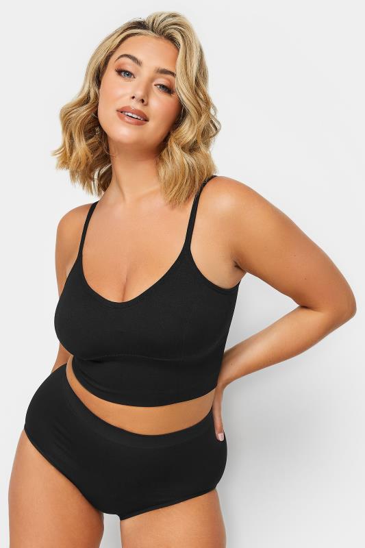 Plus Size Black Seamless Padded Crop Bralette Top | Yours Clothing 2