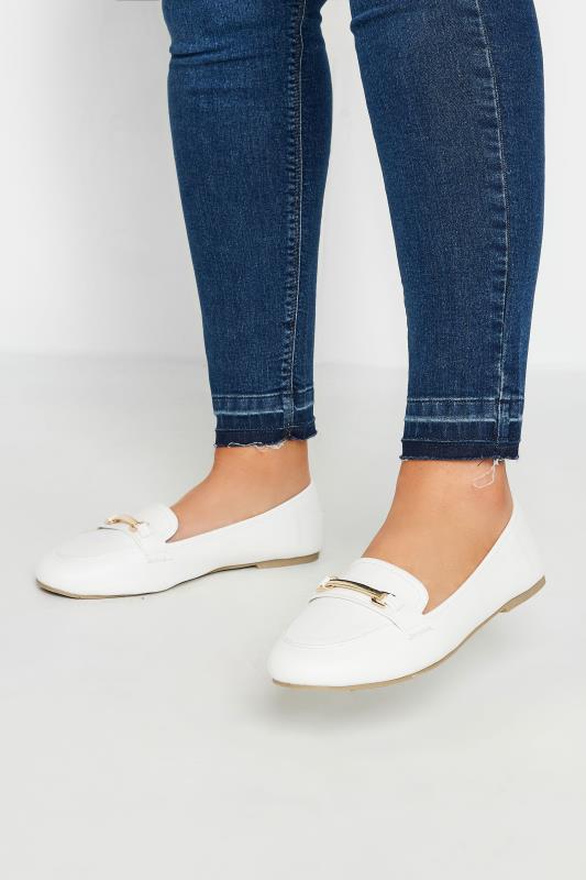 Plus Size  White Buckle Loafers In Extra Wide EEE Fit