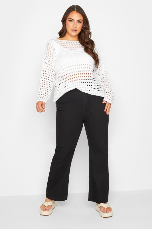 YOURS Plus Size Curve White Cropped Crochet Jumper | Yours Clothing  2