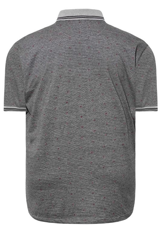 KAM Big & Tall Grey Contrast Trim Dobby Print Polo Shirt 4