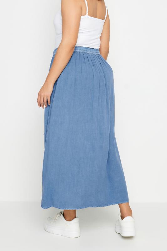 YOURS Plus Size Blue Chambray Button Front Maxi Skirt | Yours Clothing 3