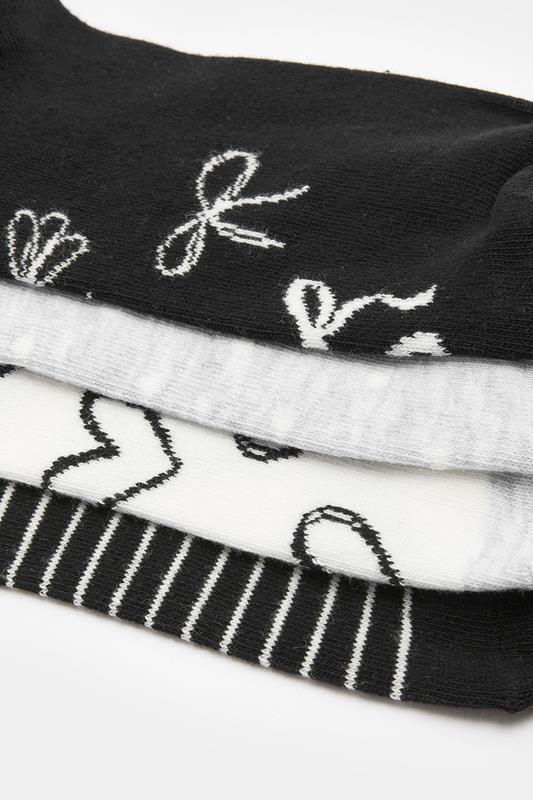 YOURSET 4 PACK Plus Size Black Bow Print Trainer Liner Socks | Yours Clothing 4