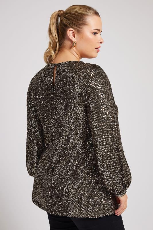 YOURS LONDON Plus Size Gold Sequin Keyhole Top | Yours Clothing 4