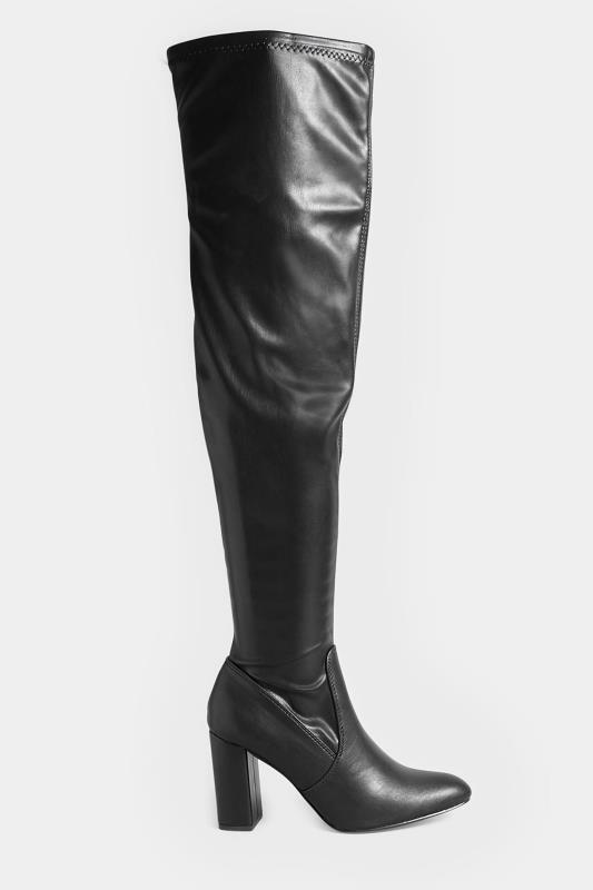 PixieGirl Petite Black Over The Knee Heeled Boots In Standard D Fit | PixieGirl 3