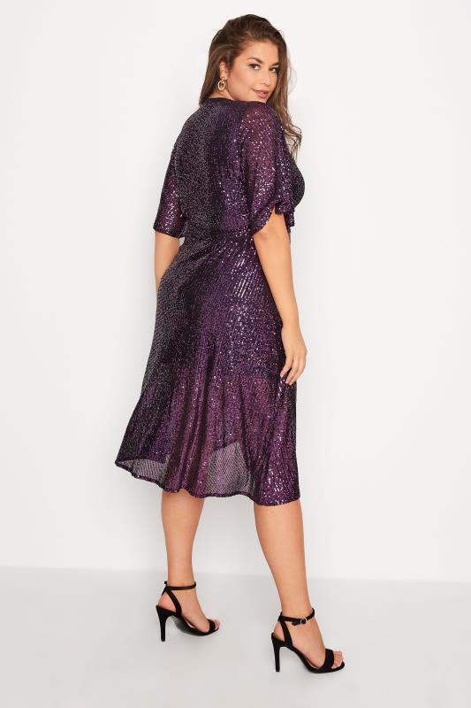 YOURS LONDON Plus Size Purple Sequin Embellished Double Wrap Dress | Yours Clothing 3