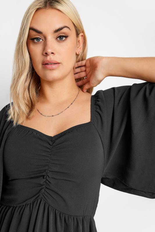 LIMITED COLLECTION Plus Size Black Ruched Angel Sleeve Dress | Yours Clothing 4