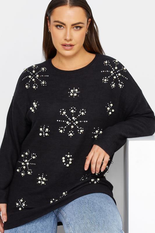 YOURS LUXURY Curve Black Stud & Pearl Embellished Sweatshirt | Yours Clothing 1