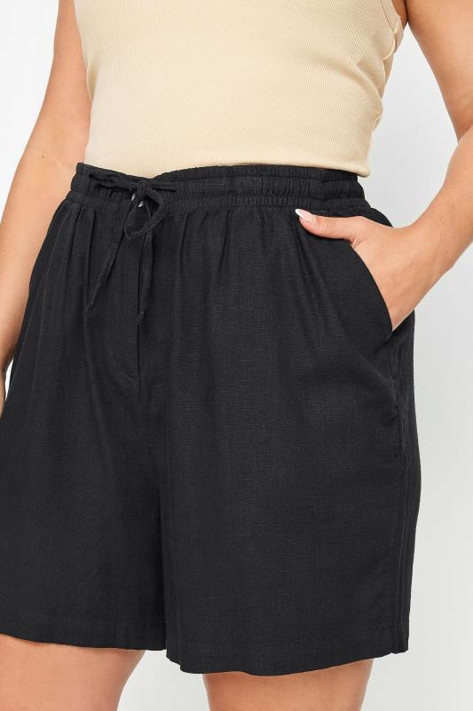 YOURS Plus Size Black Linen Shorts | Yours Clothing 4