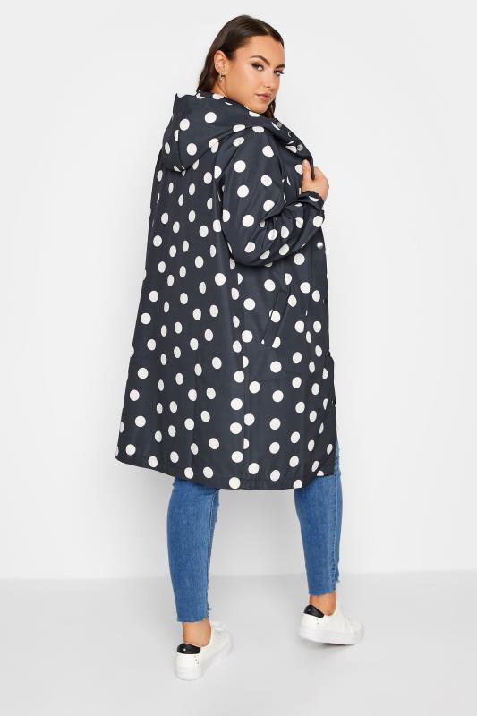 YOURS LUXURY Plus Size Navy Blue Polka Dot Longline Raincoat | Yours Clothing 3