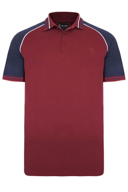 KAM Big & Tall Burgundy Red Raglan Tipped Polo Shirt 2