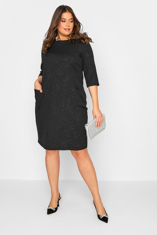 Plus Size Black & Silver Glitter Tunic Dress | Yours Clothing 2