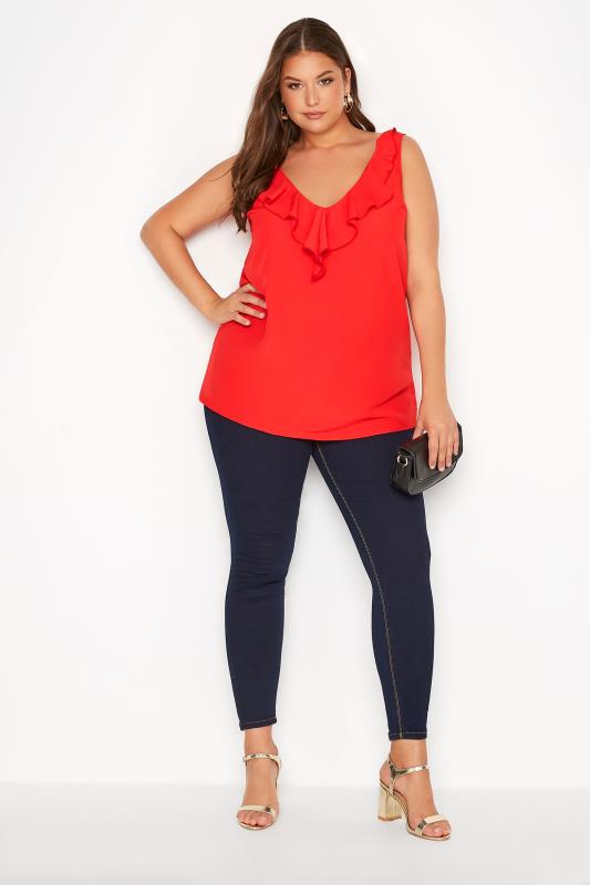 YOURS LONDON Plus Size Red Ruffle Vest Top | Yours Clothing 2