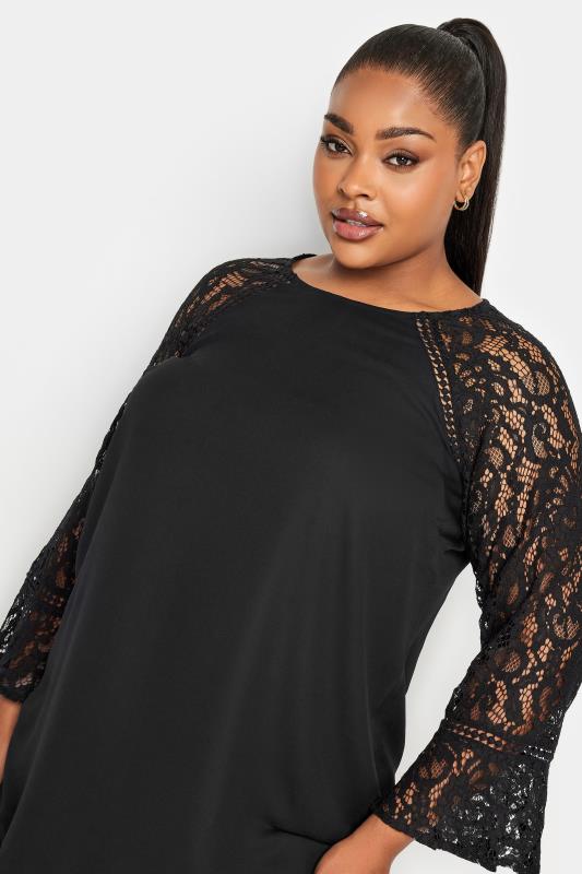 YOURS LONDON Curve Black Lace Flute Sleeve Top | Yours Clothing 4