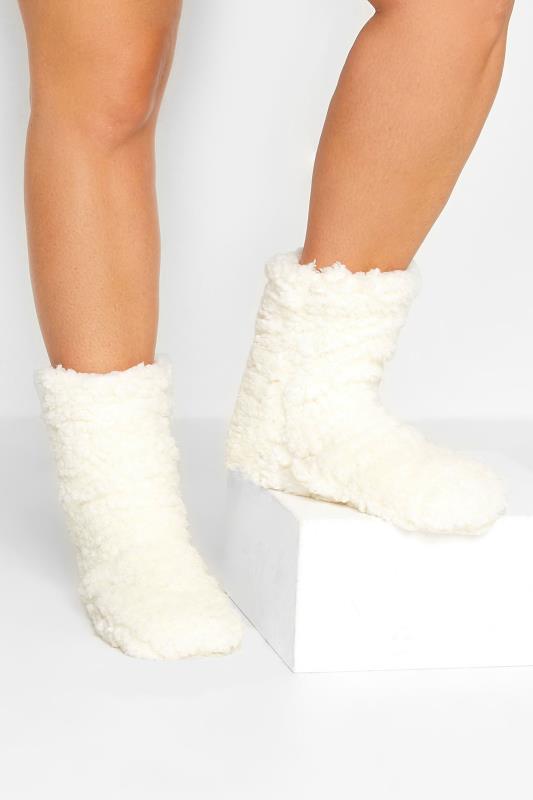  Tallas Grandes White Fluffy Slipper Socks