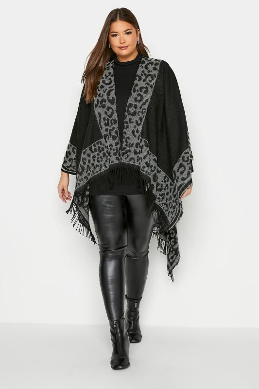 Plus Size  Black Leopard Print Wrap Shawl