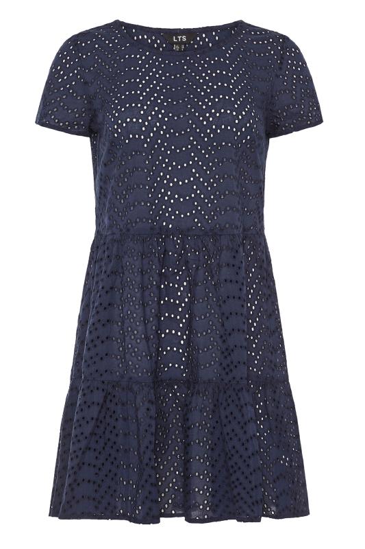 LTS Tall Navy Blue Broderie Anglaise Tiered Tunic Dress 6