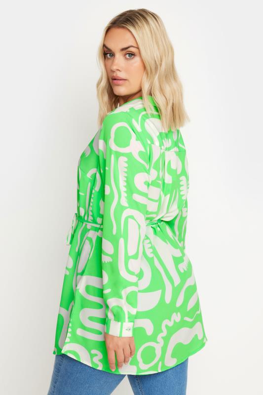YOURS Plus Size Green Abstract Print Longline Shirt | Yours Clothing 3