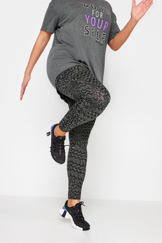  Grande Taille YOURS ACTIVE Curve Charcoal Grey Abstract Print Leggings