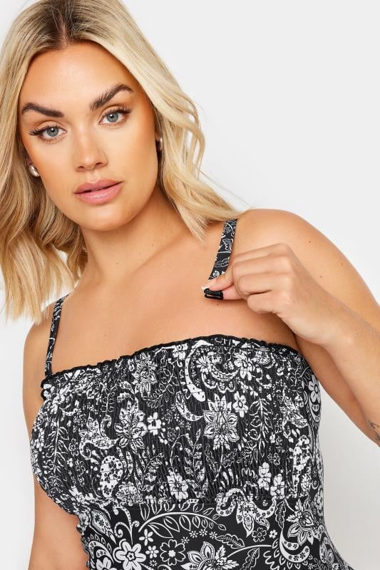 YOURS Plus Size Black Paisley Print Shirred Tummy Control Swimsuit | Yours Clothing 5