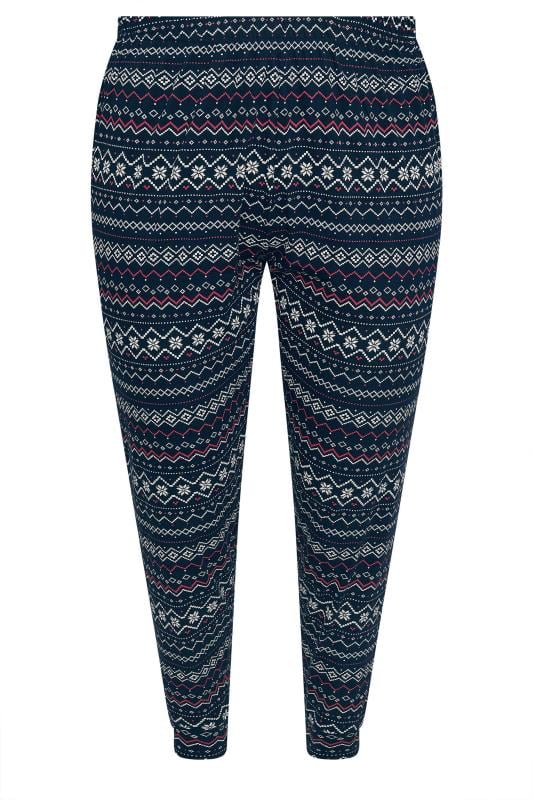 YOURS Plus Size Navy Blue Fairisle Cuffed Pyjama Bottoms | Yours Clothing 5