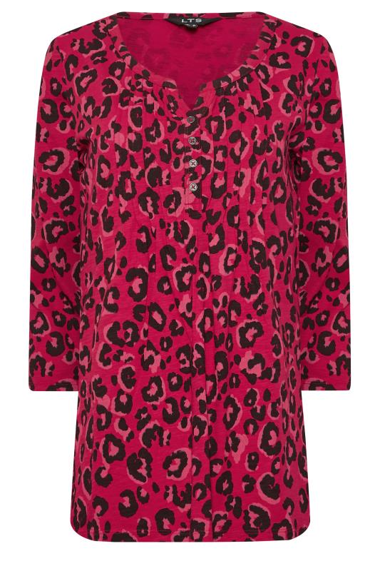 LTS Tall Women's Pink Leopard Print Henley Top | Long Tall Sally 6