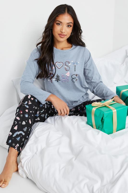 Petite Blue 'Cosy Time' Christmas Print Pyjama Set | PixieGirl 2