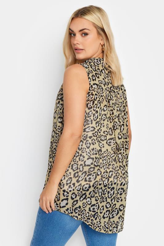 YOURS Plus Size Brown Leopard Print Sleeveless Shirt | Yours Clothing 3