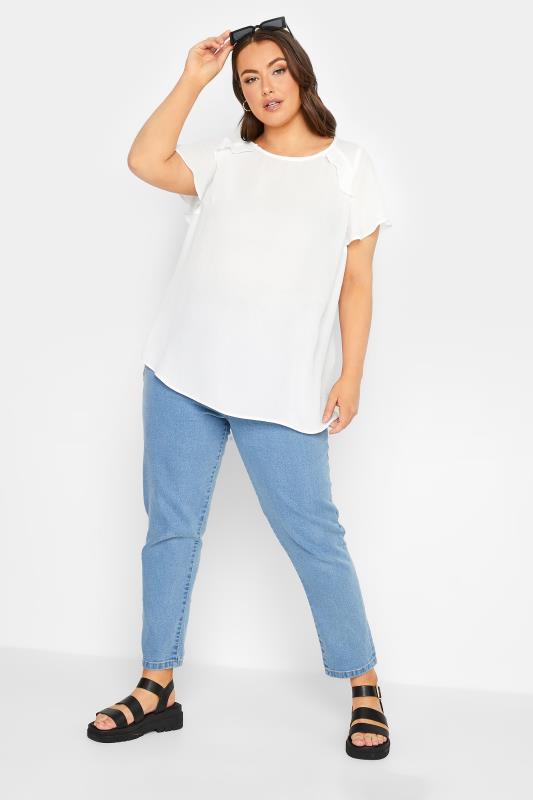 YOURS Plus Size White Frill Short Sleeve Blouse | Yours Clothing