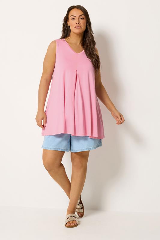YOURS Plus Size Bright Pink Pleat Front Vest Top | Yours Clothing 1