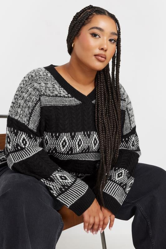 YOURS Plus Size Black Abstract Pattern Jumper | Yours Clothing 2