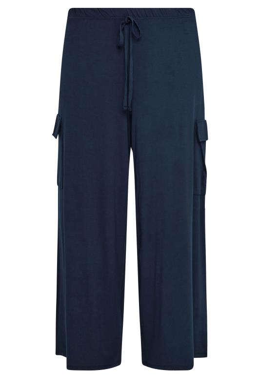 YOURS Plus Size Navy Blue Jersey Wide Leg Cargo Trousers | Yours Clothing 5