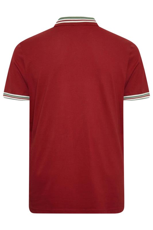BEN SHERMAN Big & Tall Burgundy Red Stripe Tipped Polo Shirt | BadRhino 4