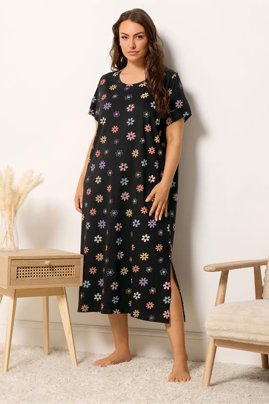 YOURS Plus Size 2 PACK Black 'Sleep Solves Everything'  Floral Midaxi Nightdresses | Yours Clothing 6