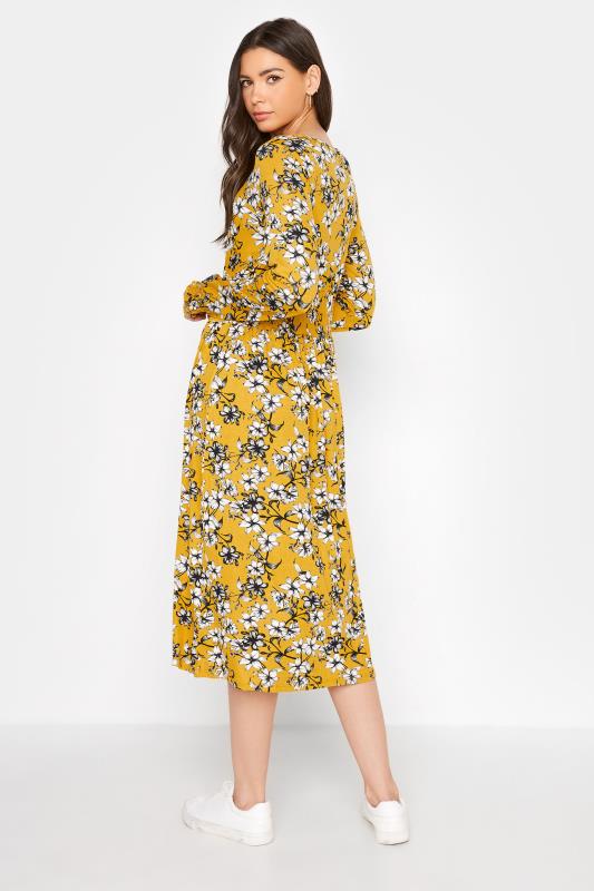 LTS Tall Yellow Floral Print Tie Neck Midi Dress 3