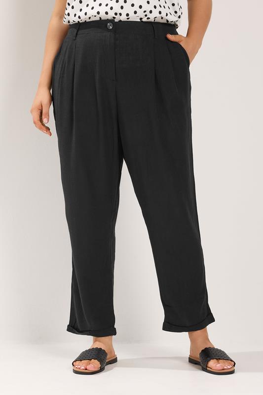  YOURS - Pantalon Noir Coupe Droite en Lin 