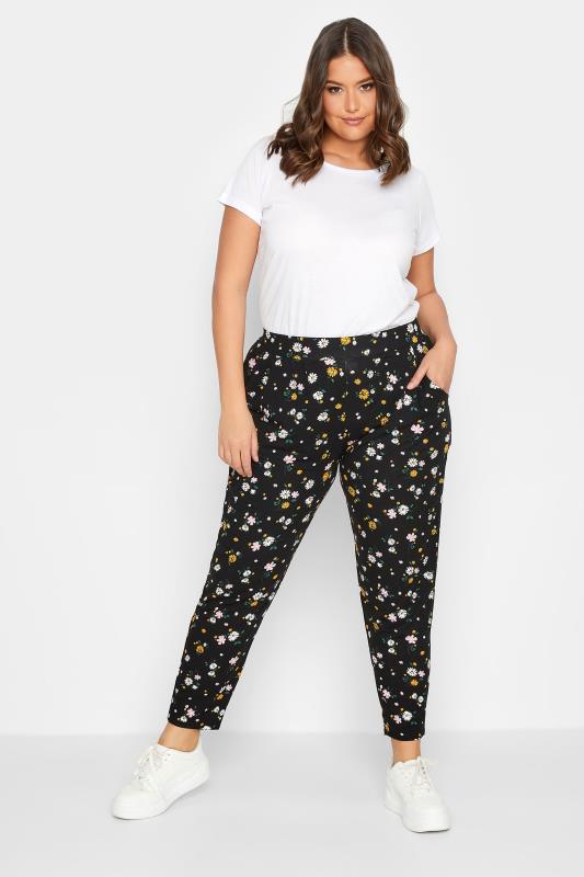 YOURS Plus Size Black Floral Print Harem Trousers | Yours Clothing  2