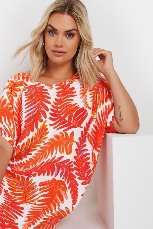 YOURS Plus Size Orange Leaf Print Tunic Dress | Yours Clothing  4