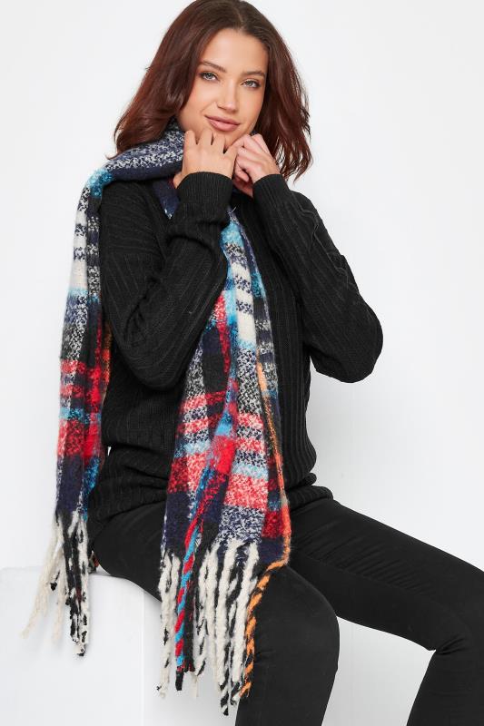 Plus Size  Yours Blue & Black Check Chunky Tassel Scarf