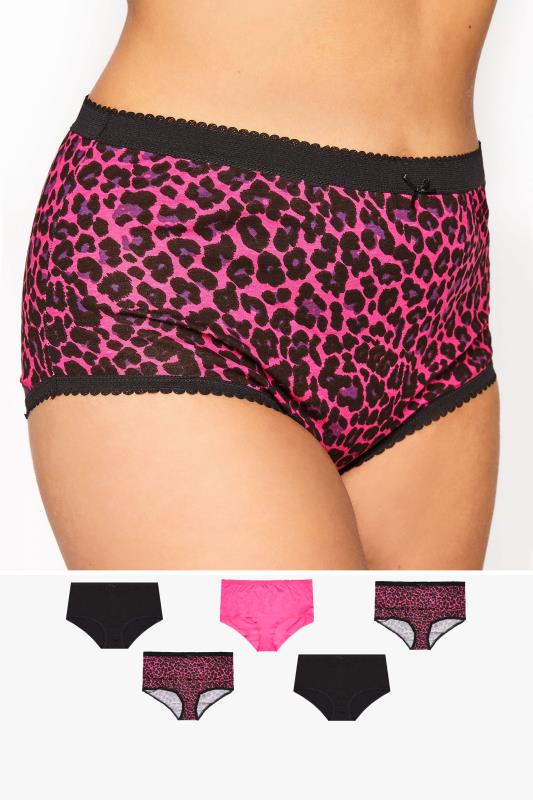 Plus Size  5 PACK Pink & Black Leopard Print Full Briefs