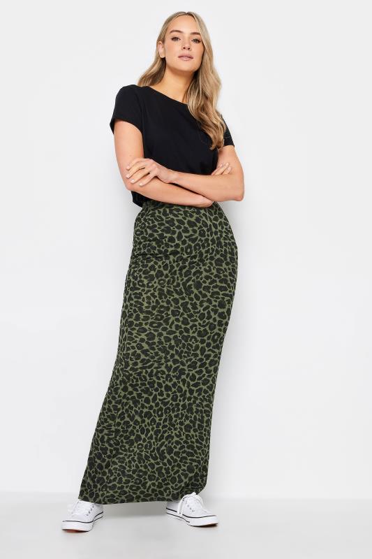  Tallas Grandes LTS Tall Khaki Green Leopard Print Maxi Skirt