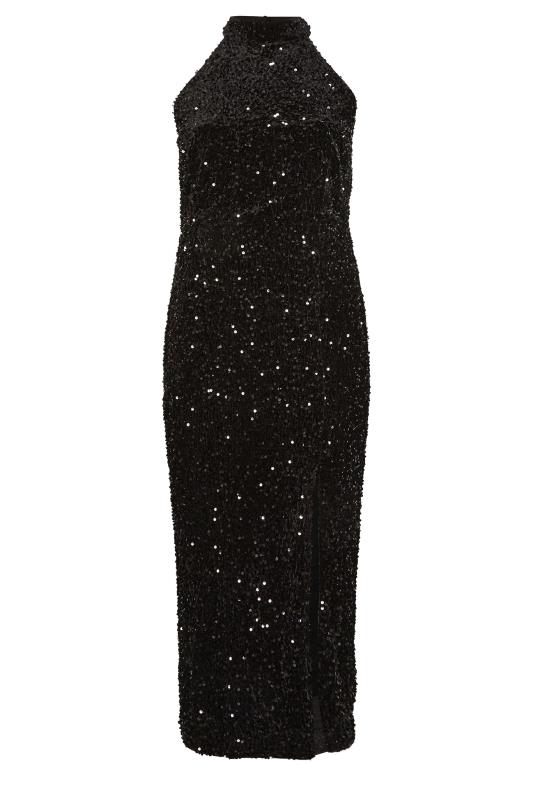 YOURS LONDON Plus Size Black Sequin Embellished Side Split Maxi Dress | Yours Clothing 8